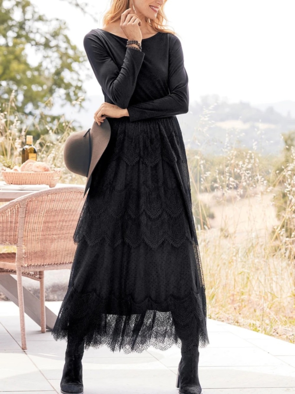 Soft Surroundings Women`s $180 Frederica Lace Maxi Dress Black size S